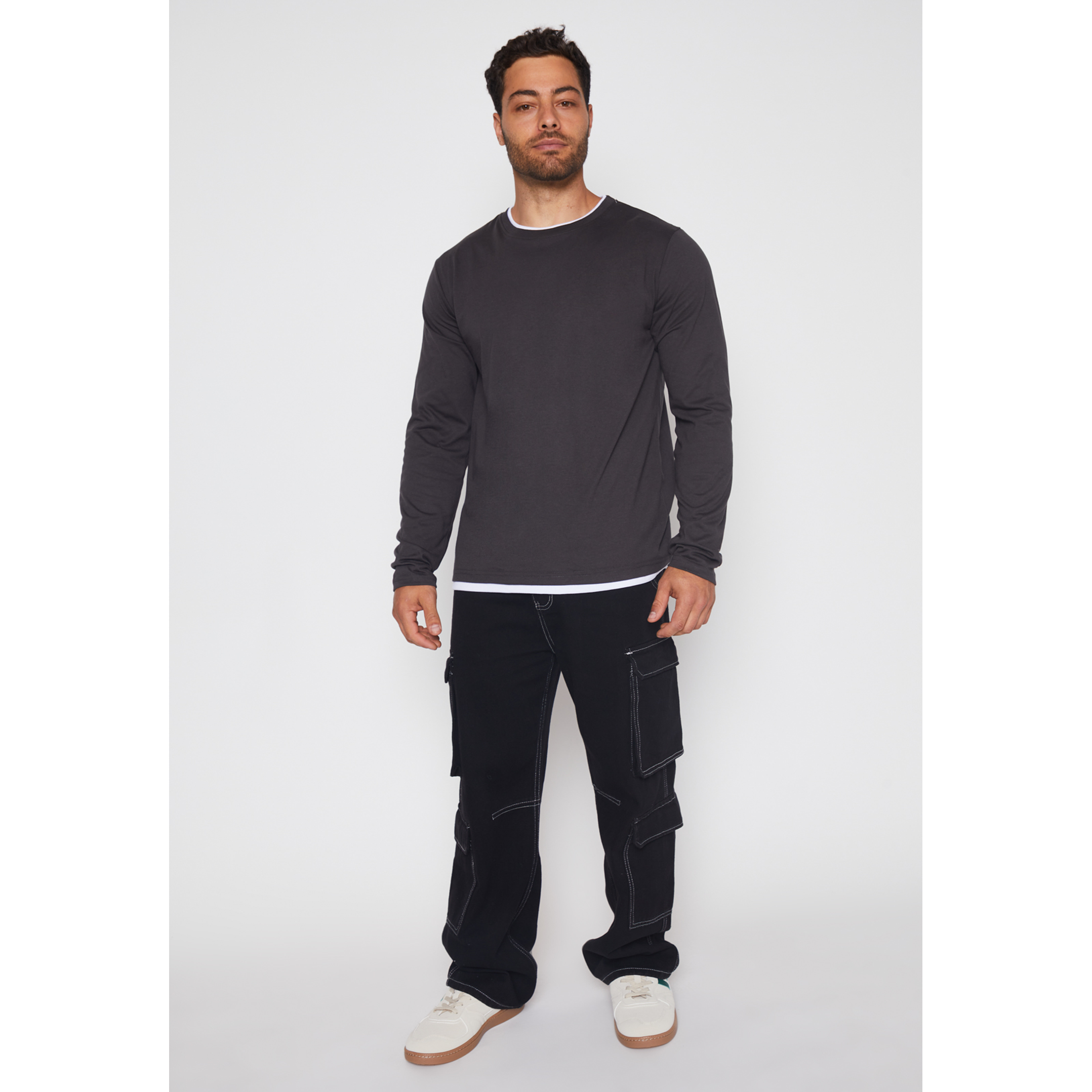 Polera Falso Manga Larga Hombre Gris Familyshop 2