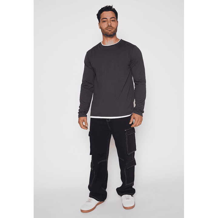 Polera Falso Manga Larga Hombre Gris Familyshop 2