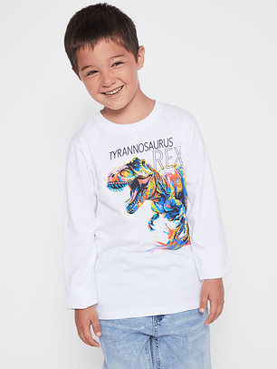 Polera Tyrannosaurus Niño Blanco Familyshop