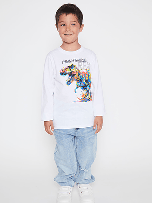 Polera Tyrannosaurus Niño Blanco Familyshop