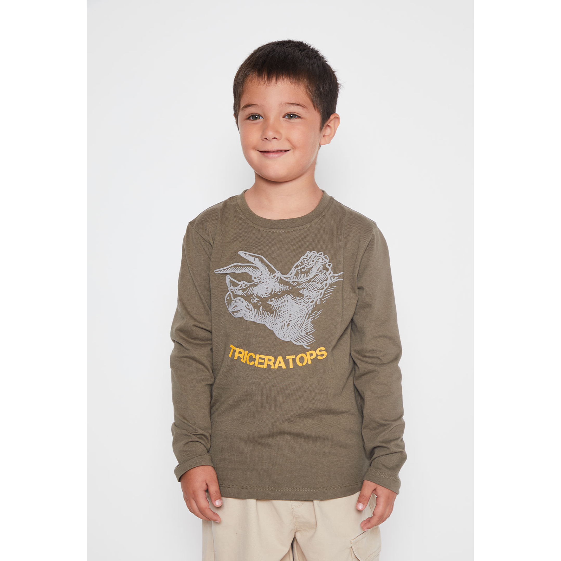 Polera Dino Triceratops Niño Verde Familyshop 1