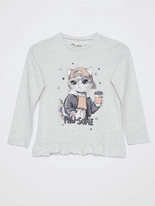 Polera Animalitos Niña Gris Familyshop