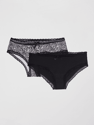 Calzón Bipack Encaje Mujer Negro Familyshop