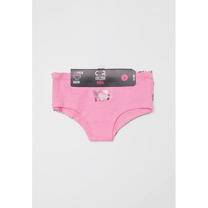 Calzón Tripack Liso Print Niña Rosado Familyshop 2