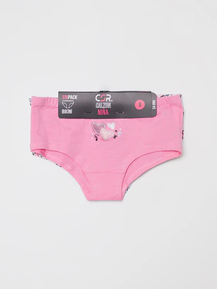 Calzón Tripack Liso Print Niña Rosado Familyshop