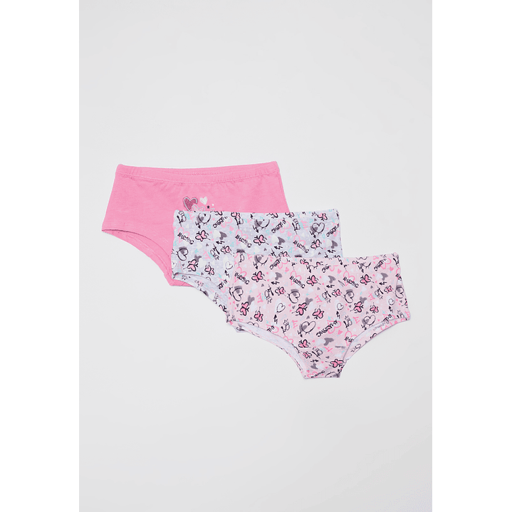 Calzón Tripack Liso Print Niña Rosado Familyshop 1
