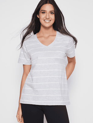 Polera Rayada Mujer Gris Familyshop