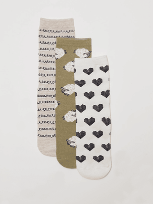 Calcetín Tripack Largo Mujer Oveja Blanco Familyshop