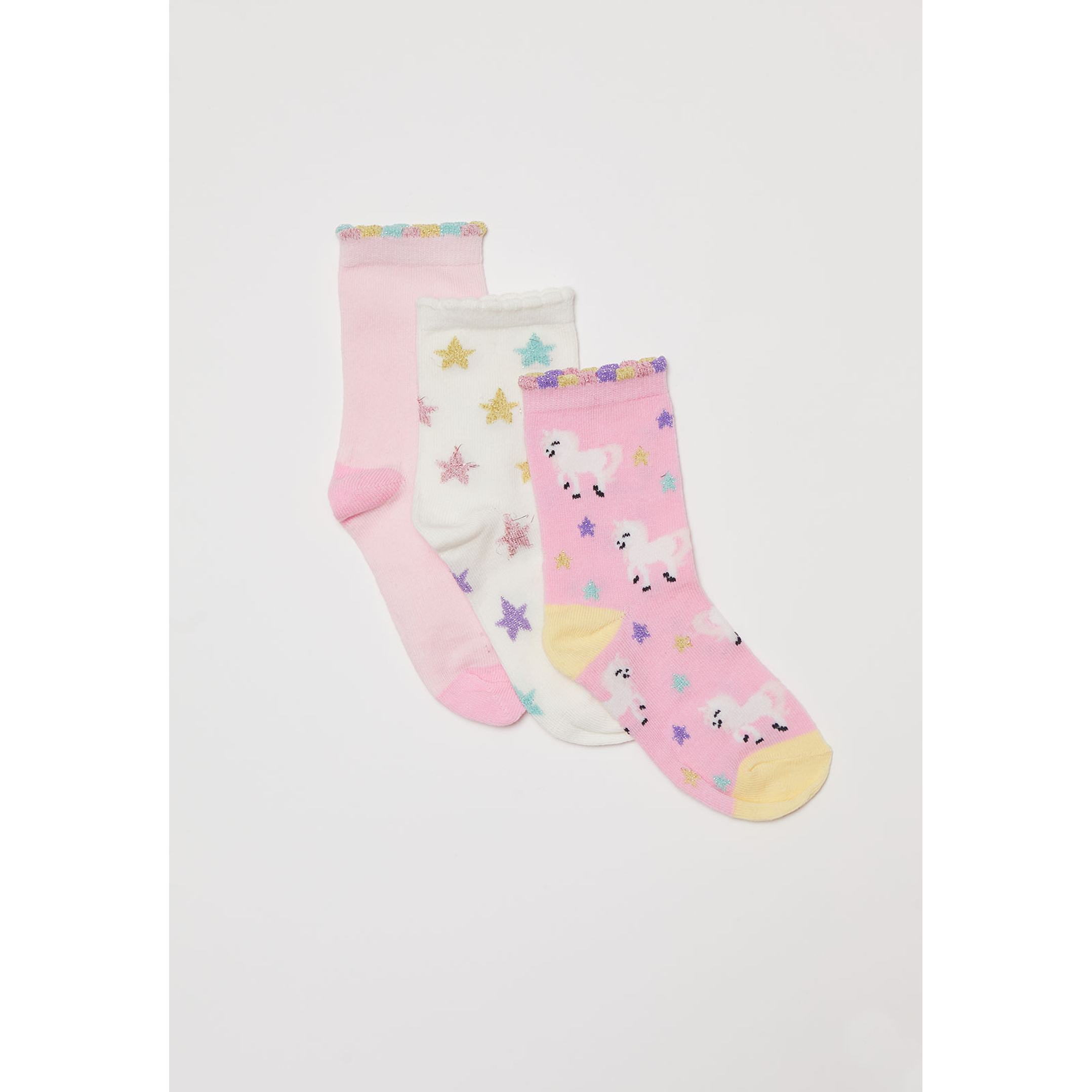 Calcetín Tripack Largo Niña Unicornio Rosado Familyshop 1