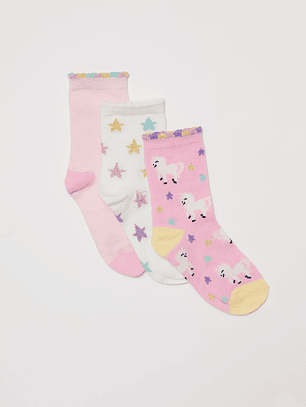 Calcetín Tripack Largo Niña Unicornio Rosado Familyshop