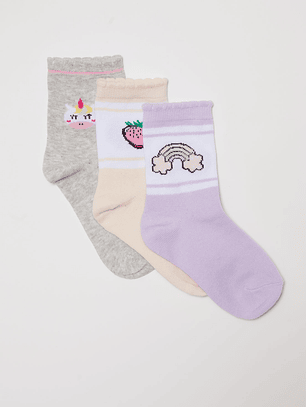 Calcetín Tripack Largo Niña Rosado Familyshop