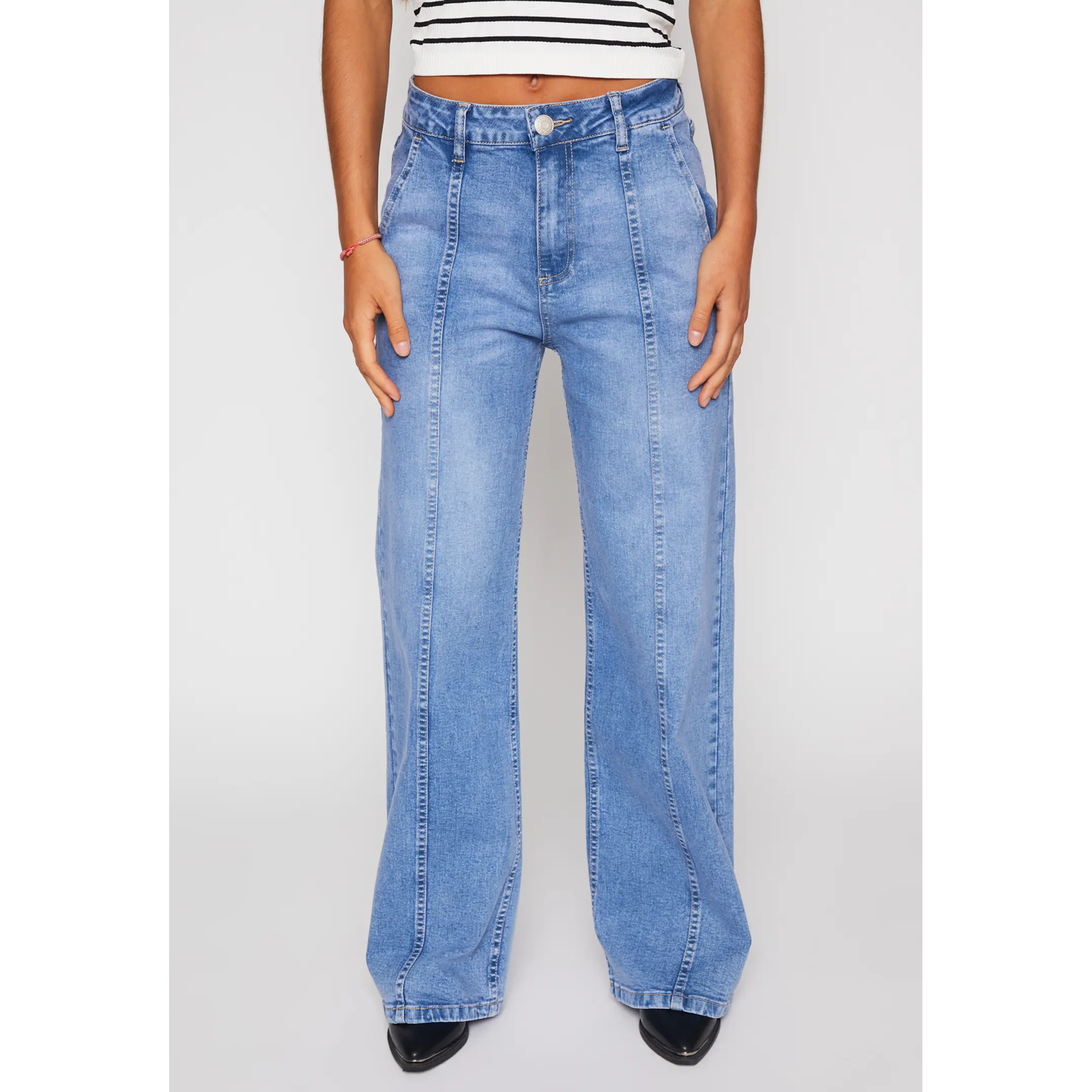 Jeans Wide Leg Costura Mujer Azul Familyshop 1