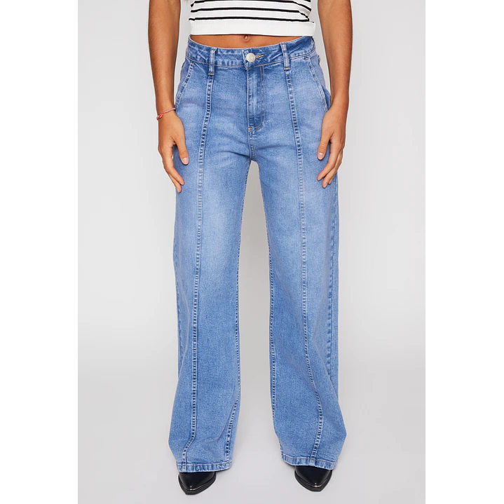 Jeans Wide Leg Costura Mujer Azul Familyshop 1