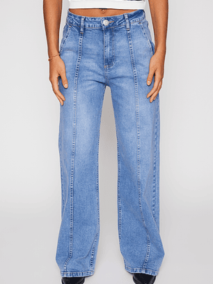 Jeans Wide Leg Costura Mujer Azul Familyshop