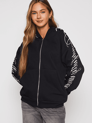 Polerón Bordado Cierre Mujer Negro Familyshop