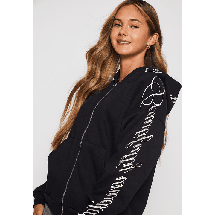 Polerón Bordado Cierre Mujer Negro Familyshop 4