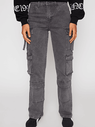 Jeans Wide Leg Cargo Mujer Gris Familyshop