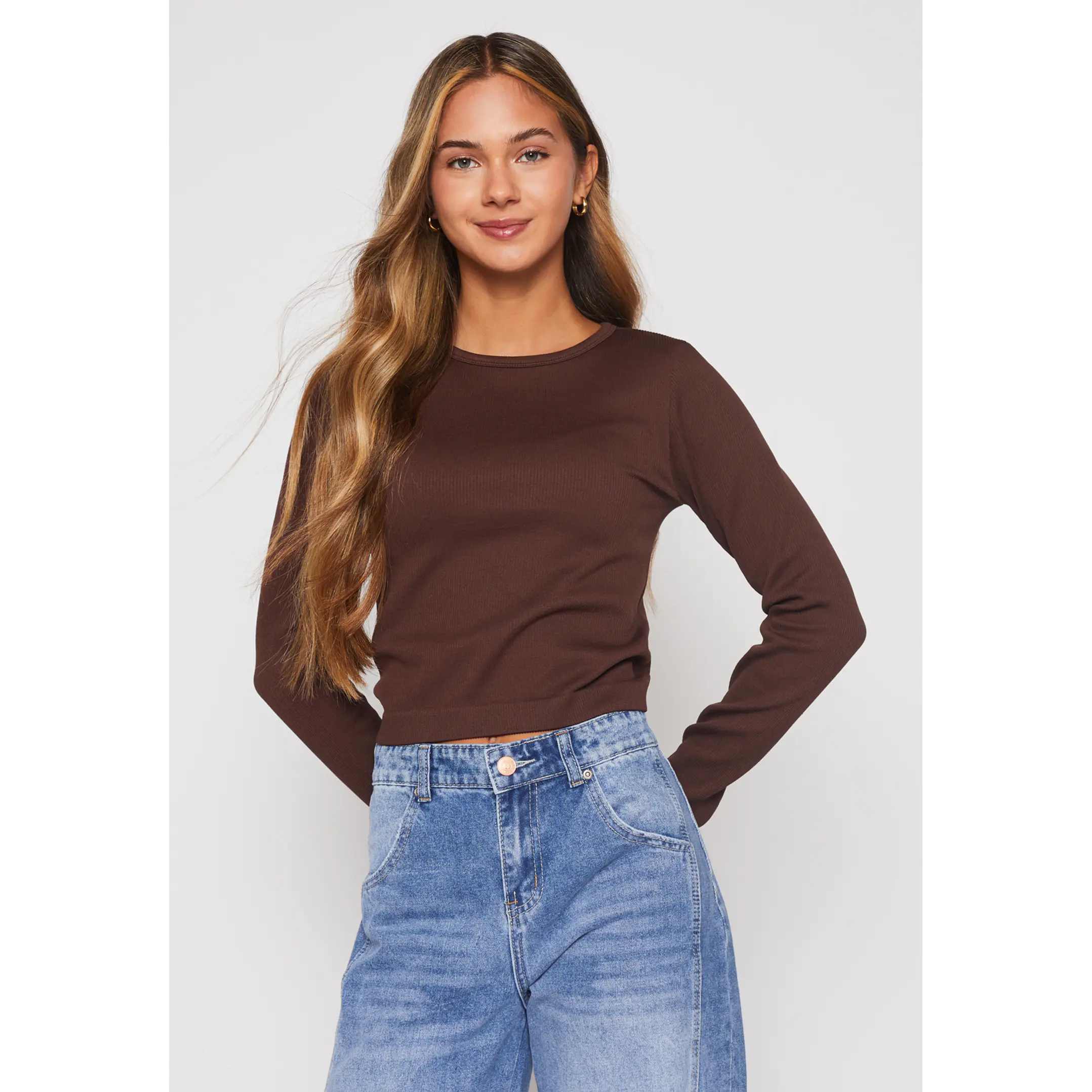 Polera Seamless Crop Mujer Café Familyshop 2