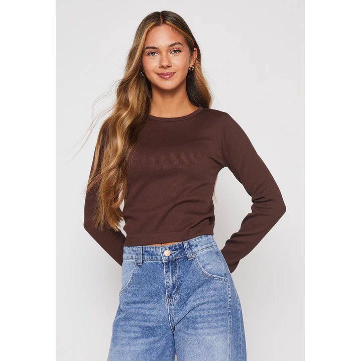 Polera Seamless Crop Mujer Café Familyshop 2