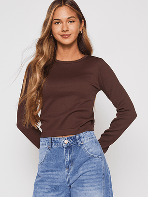 Polera Seamless Crop Mujer Café Familyshop
