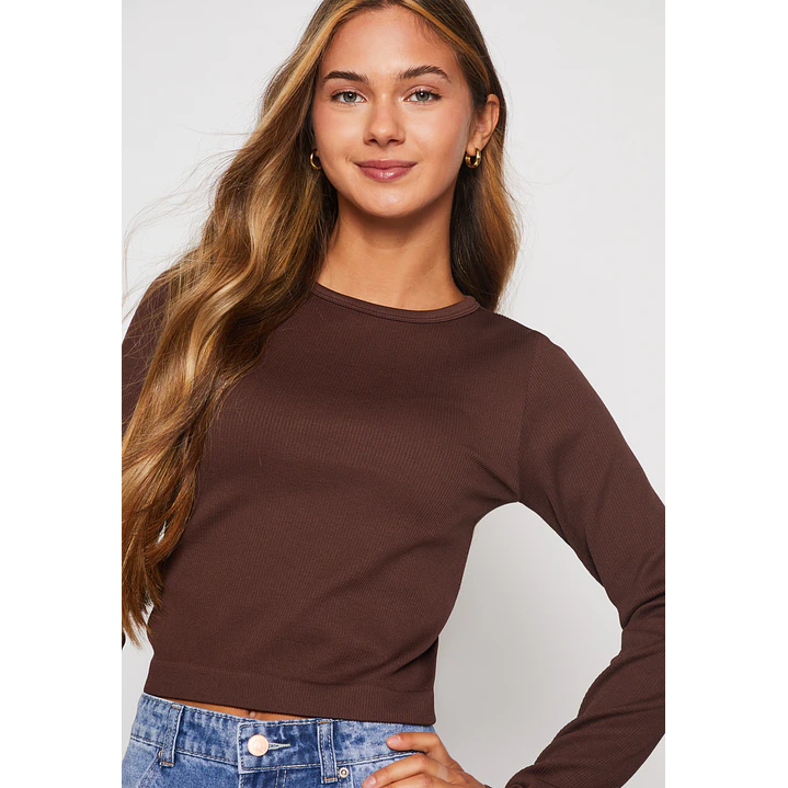 Polera Seamless Crop Mujer Café Familyshop 4