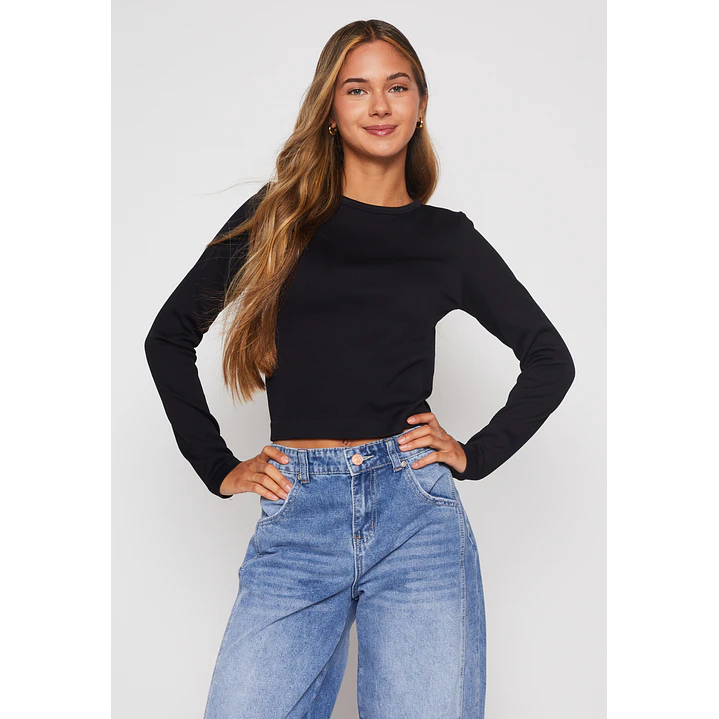 Polera Seamless Crop Mujer Negro Familyshop 1