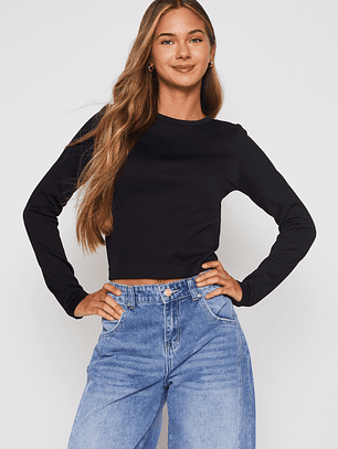Polera Seamless Crop Mujer Negro Familyshop