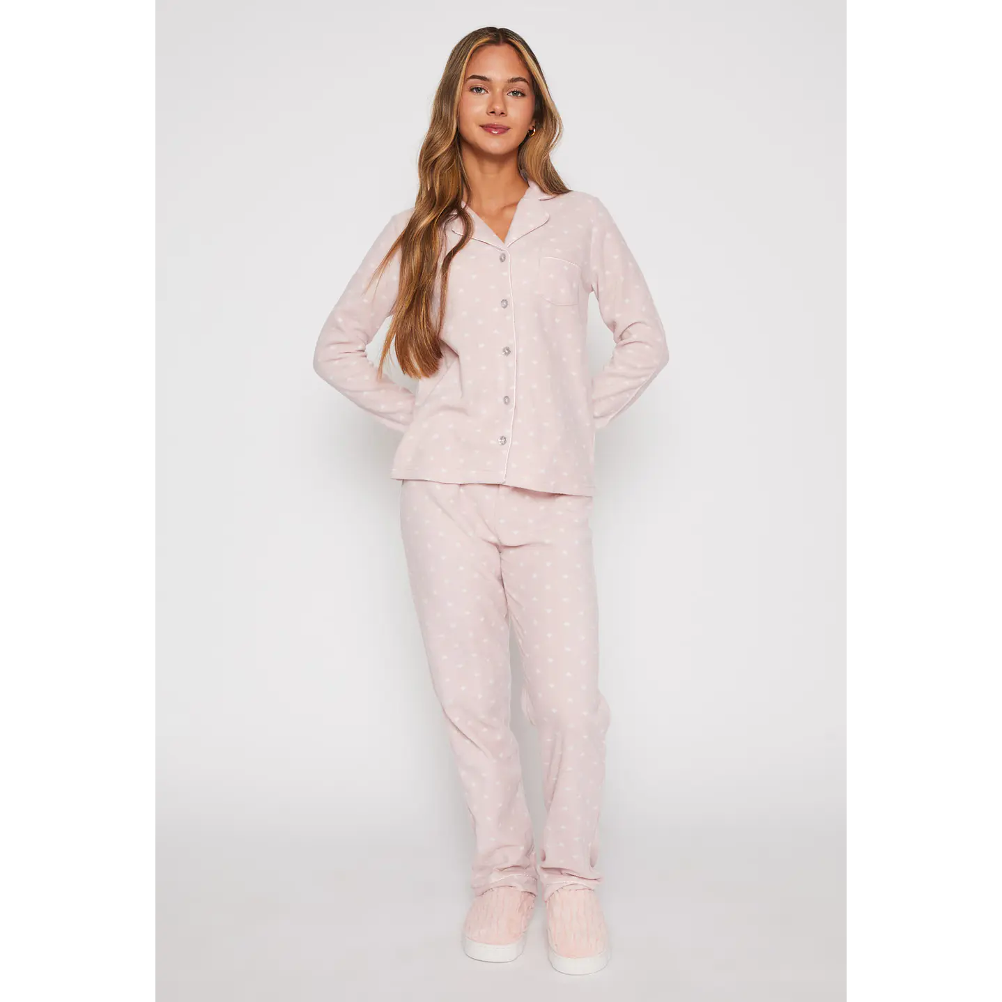 Pijama Polar Abotonado Mujer Rosado Familyshop 1