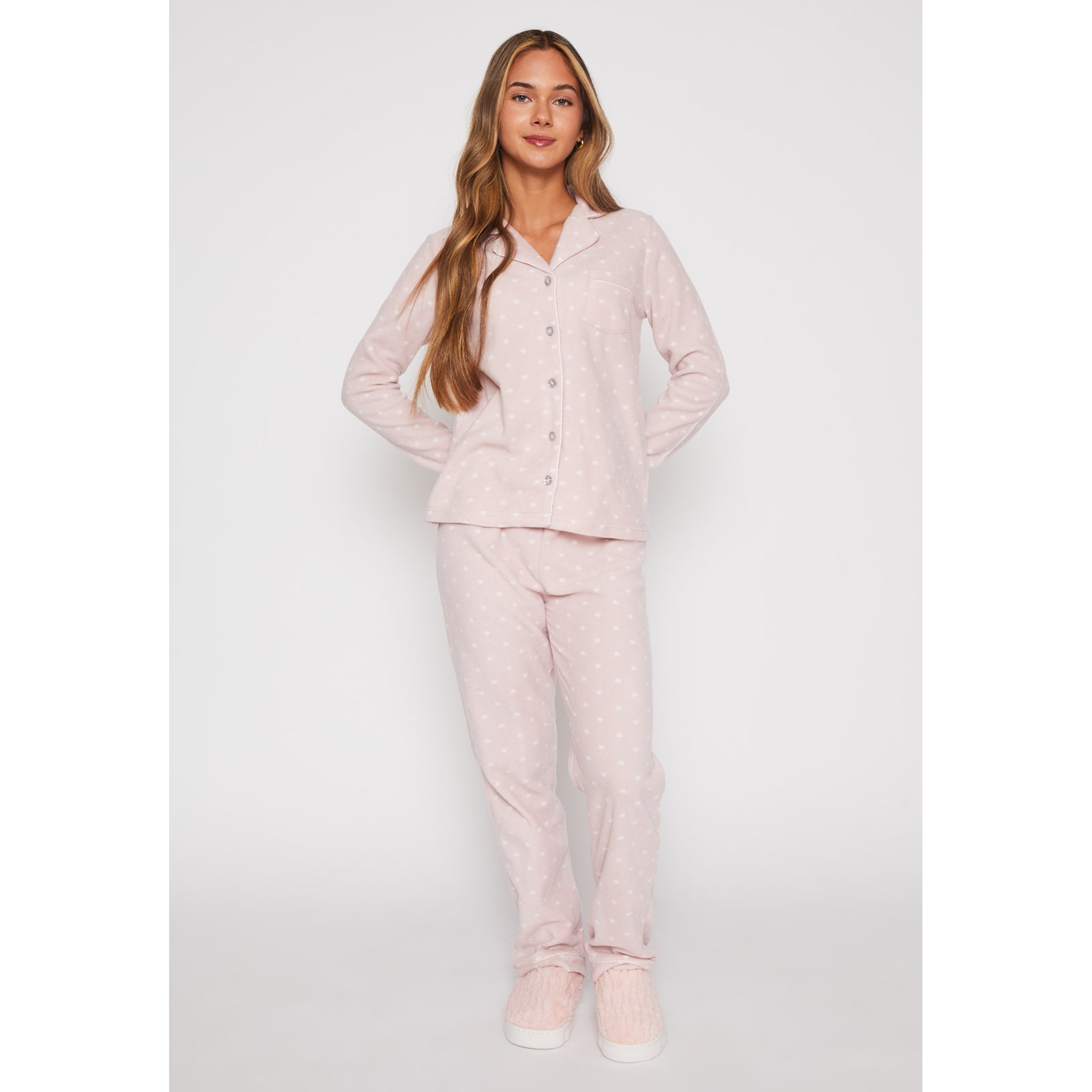 Pijama Polar Abotonado Mujer Rosado Familyshop 2