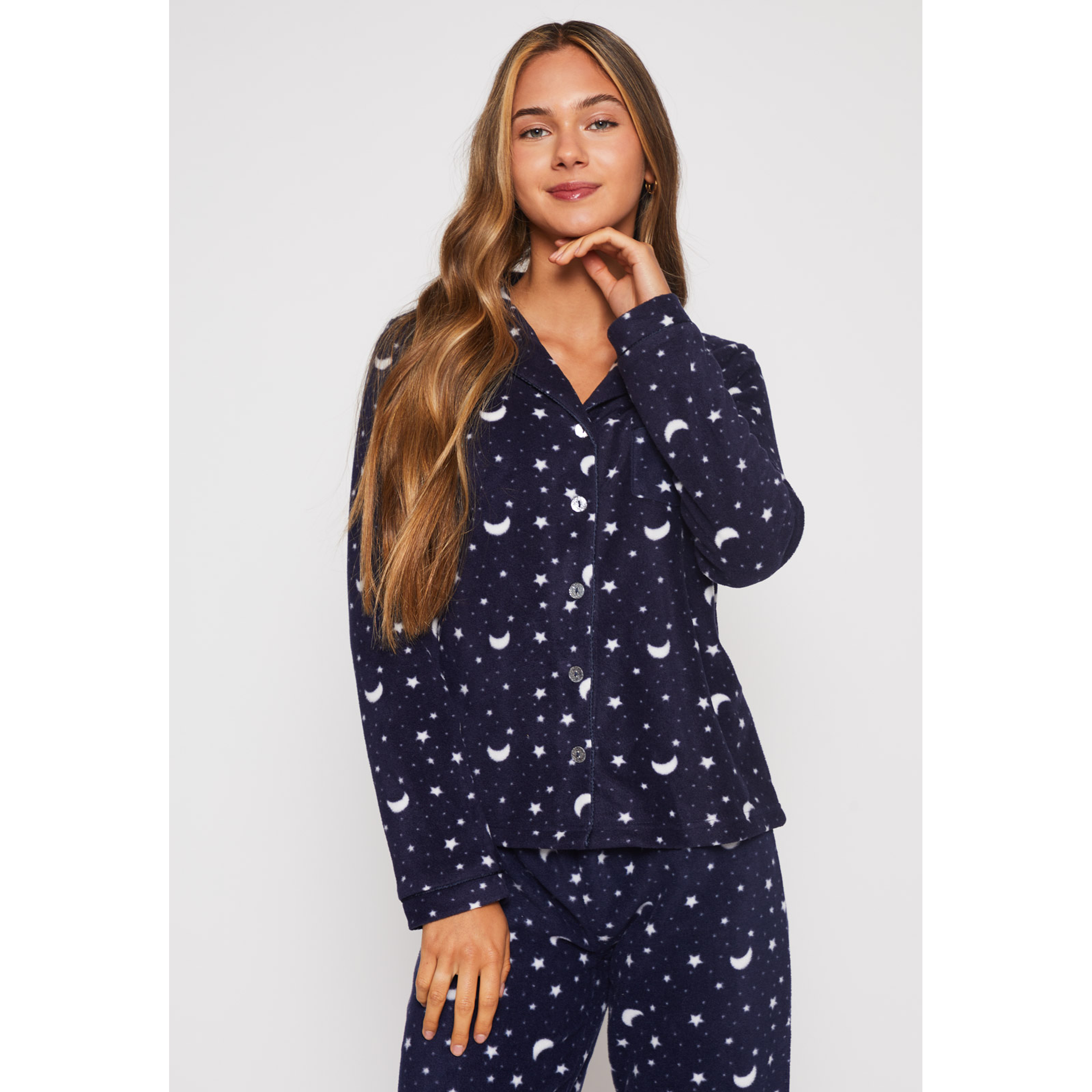 Pijama Polar Abotonado Mujer Azul Familyshop 1