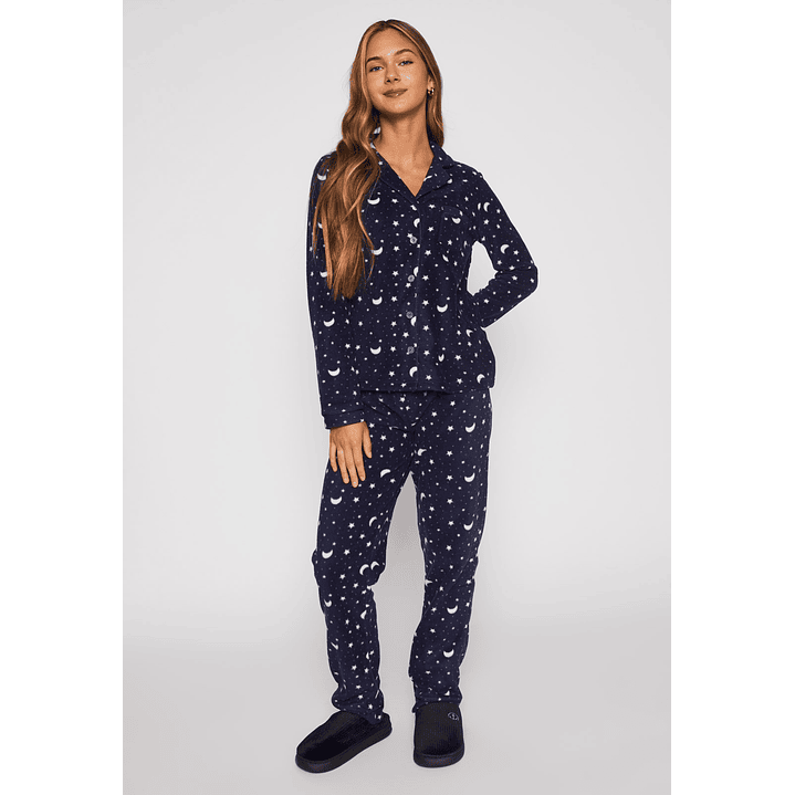 Pijama Polar Abotonado Mujer Azul Familyshop 2