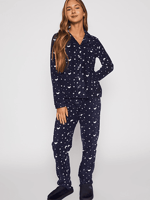Pijama Polar Abotonado Mujer Azul Familyshop