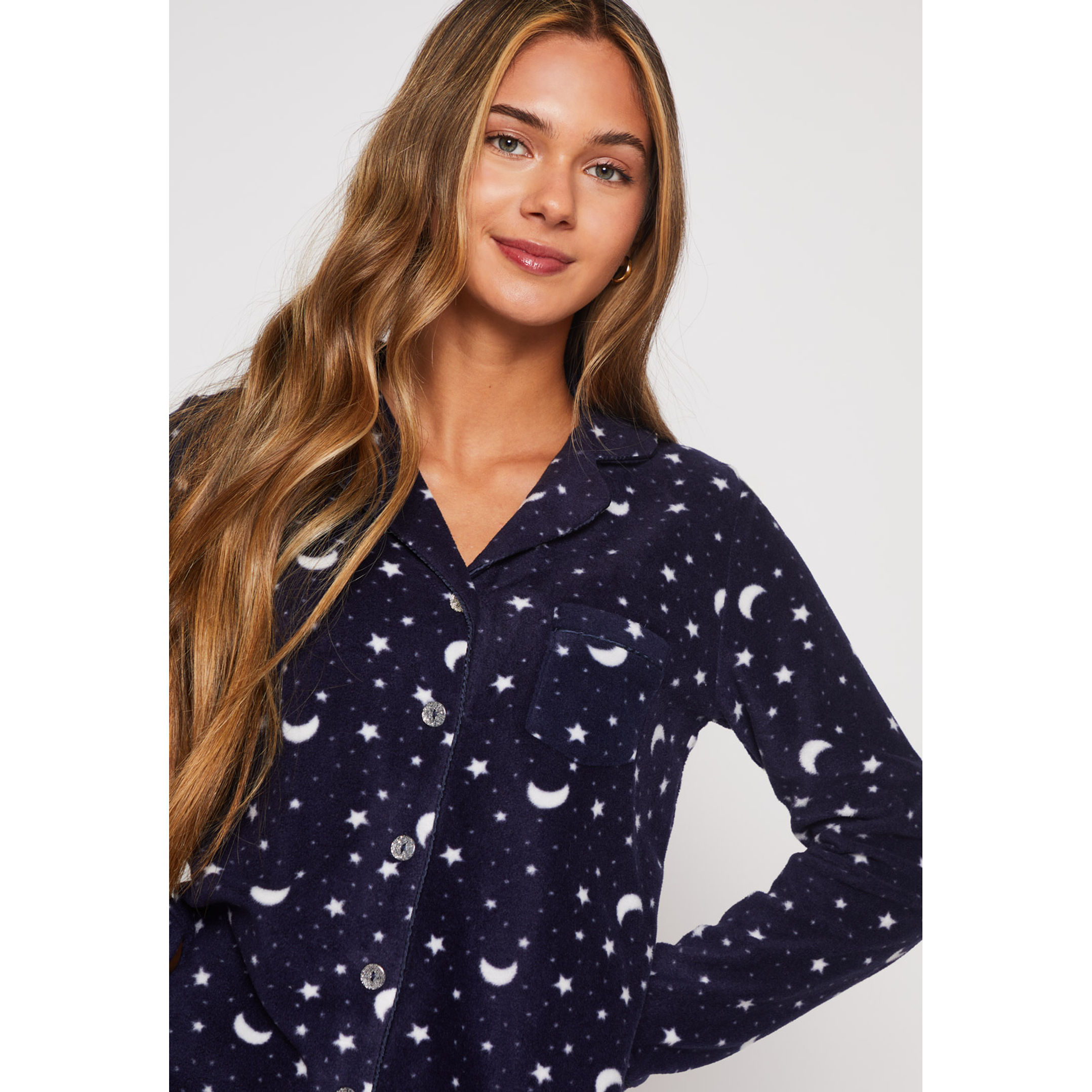 Pijama Polar Abotonado Mujer Azul Familyshop 4