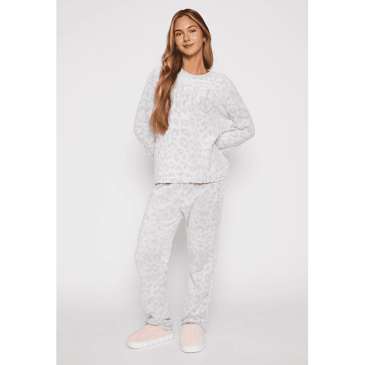 Pijama Peludo Textura Mujer Gris Familyshop 2