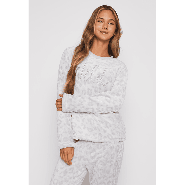 Pijama Peludo Textura Mujer Gris Familyshop 1