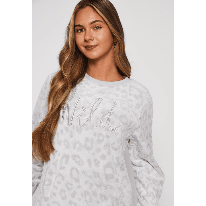 Pijama Peludo Textura Mujer Gris Familyshop 4