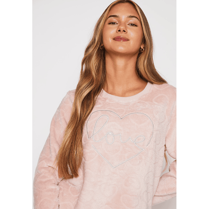Pijama Peludo Bordado Mujer Rosado Familyshop 2