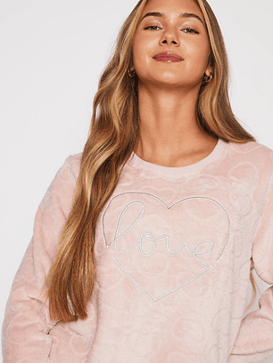Pijama Peludo Bordado Mujer Rosado Familyshop