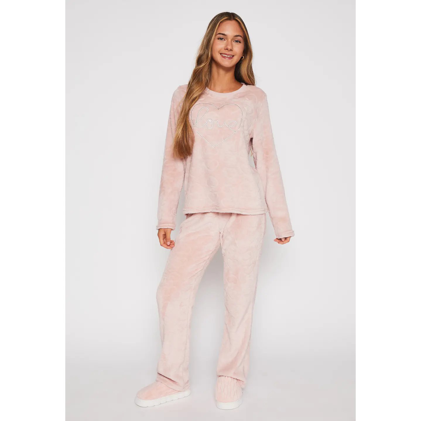 Pijama Peludo Bordado Mujer Rosado Familyshop 2