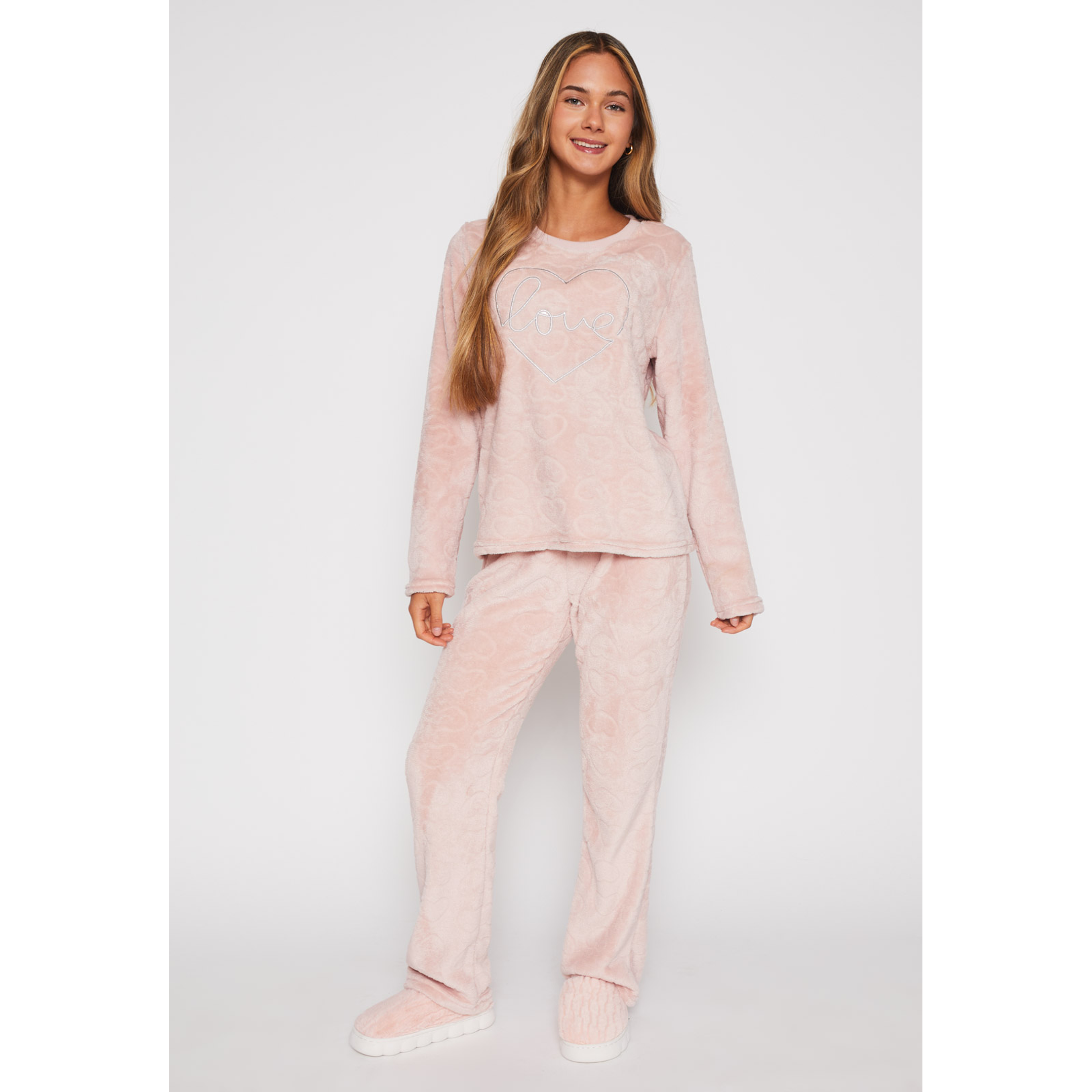 Pijama Peludo Bordado Mujer Rosado Familyshop 1