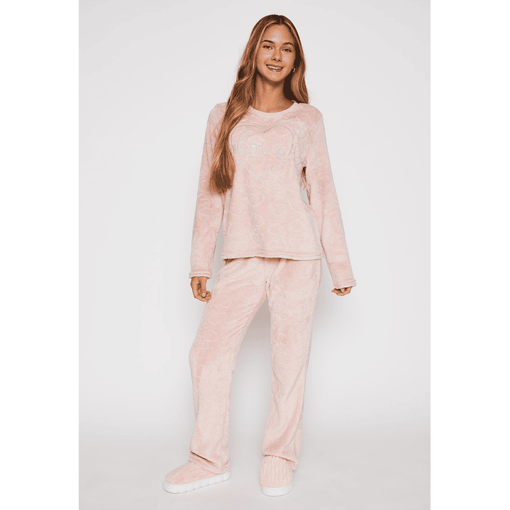 Pijama Peludo Bordado Mujer Rosado Familyshop 1