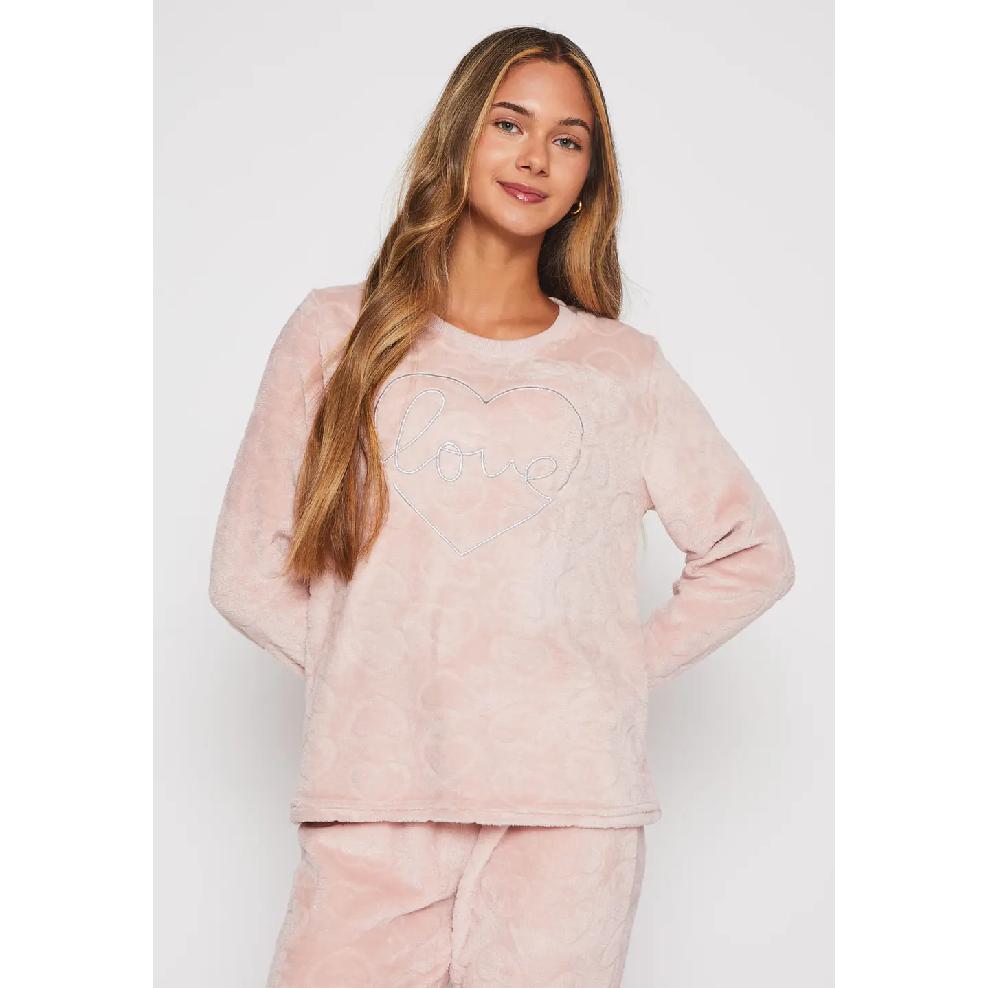 Pijama Peludo Bordado Mujer Rosado Familyshop 1