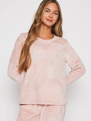 Pijama Peludo Bordado Mujer Rosado Familyshop