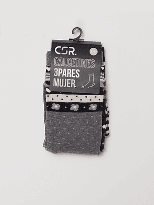 Calcetín Tripack Largo Heart Mujer Negro Familyshop