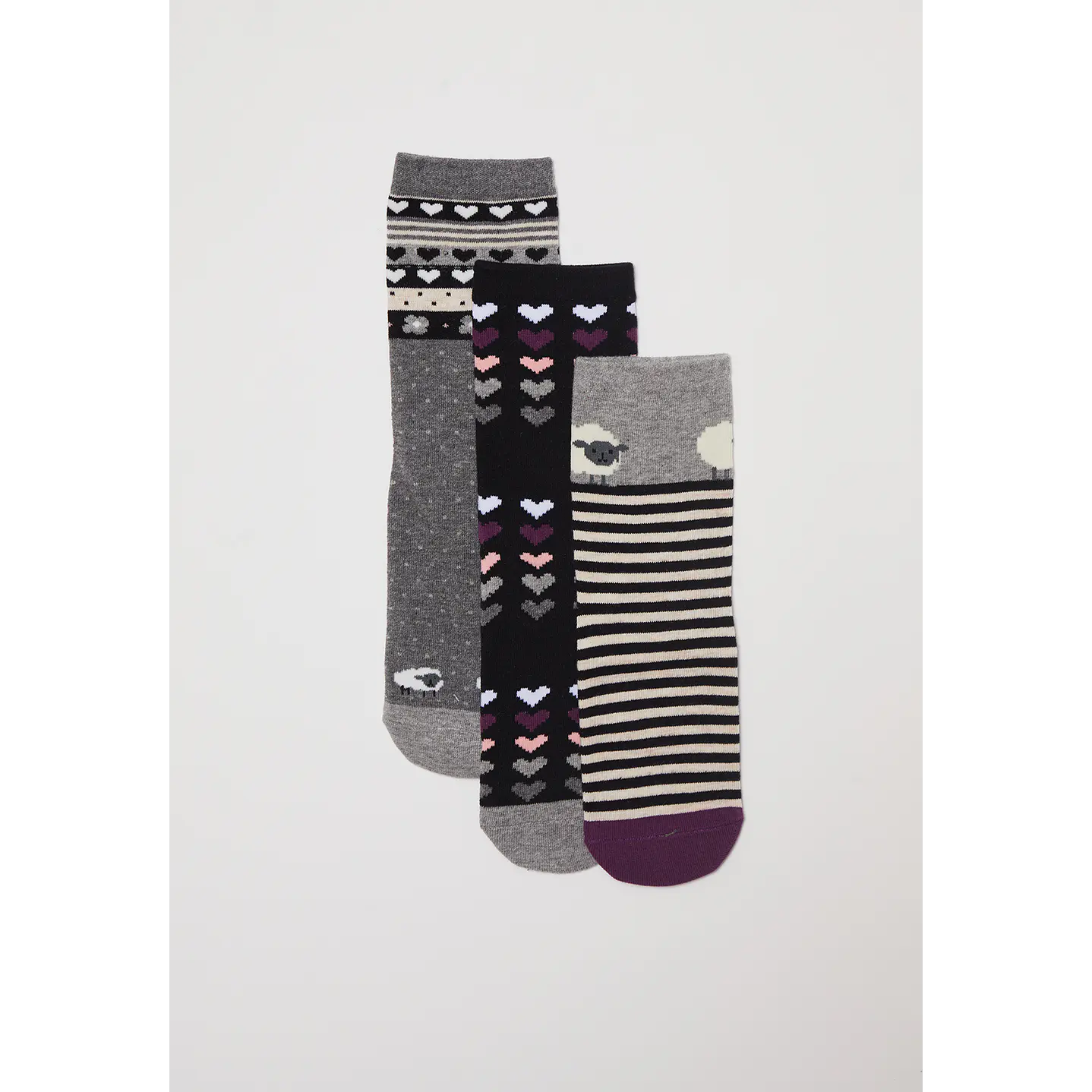 Calcetín Tripack Largo Heart Mujer Negro Familyshop 1