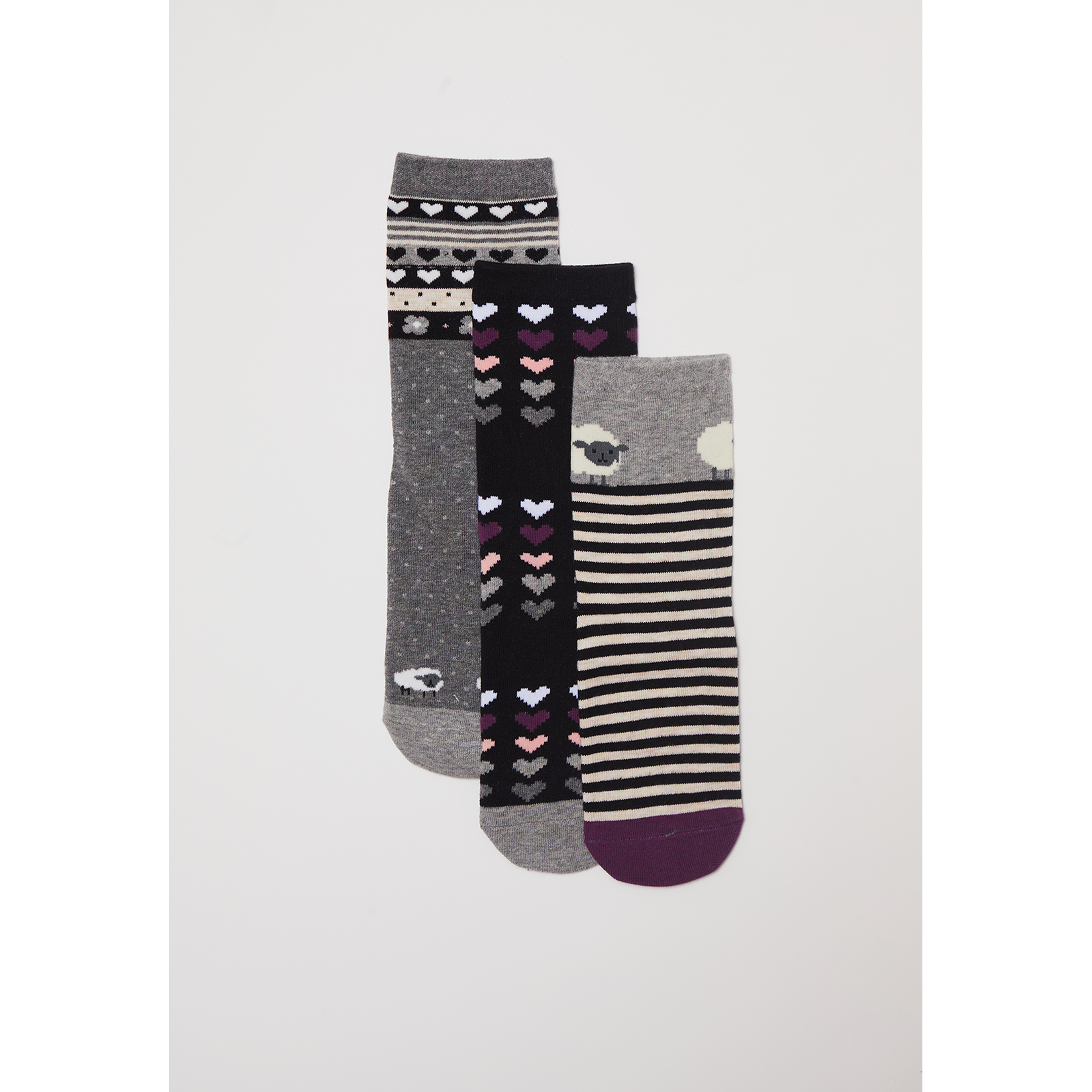 Calcetín Tripack Largo Heart Mujer Negro Familyshop 1