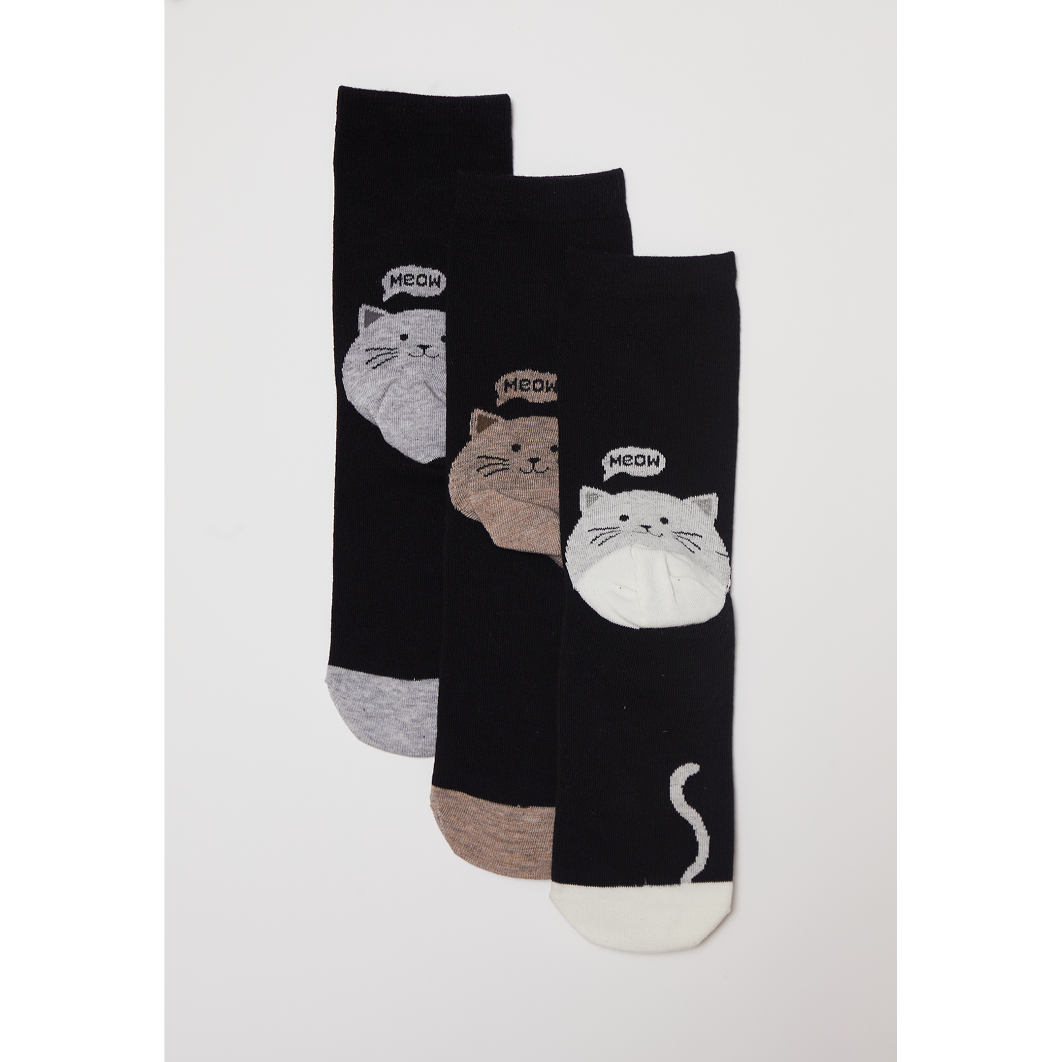 Calcetín Tripack Largo Cats Mujer Negro Familyshop 1