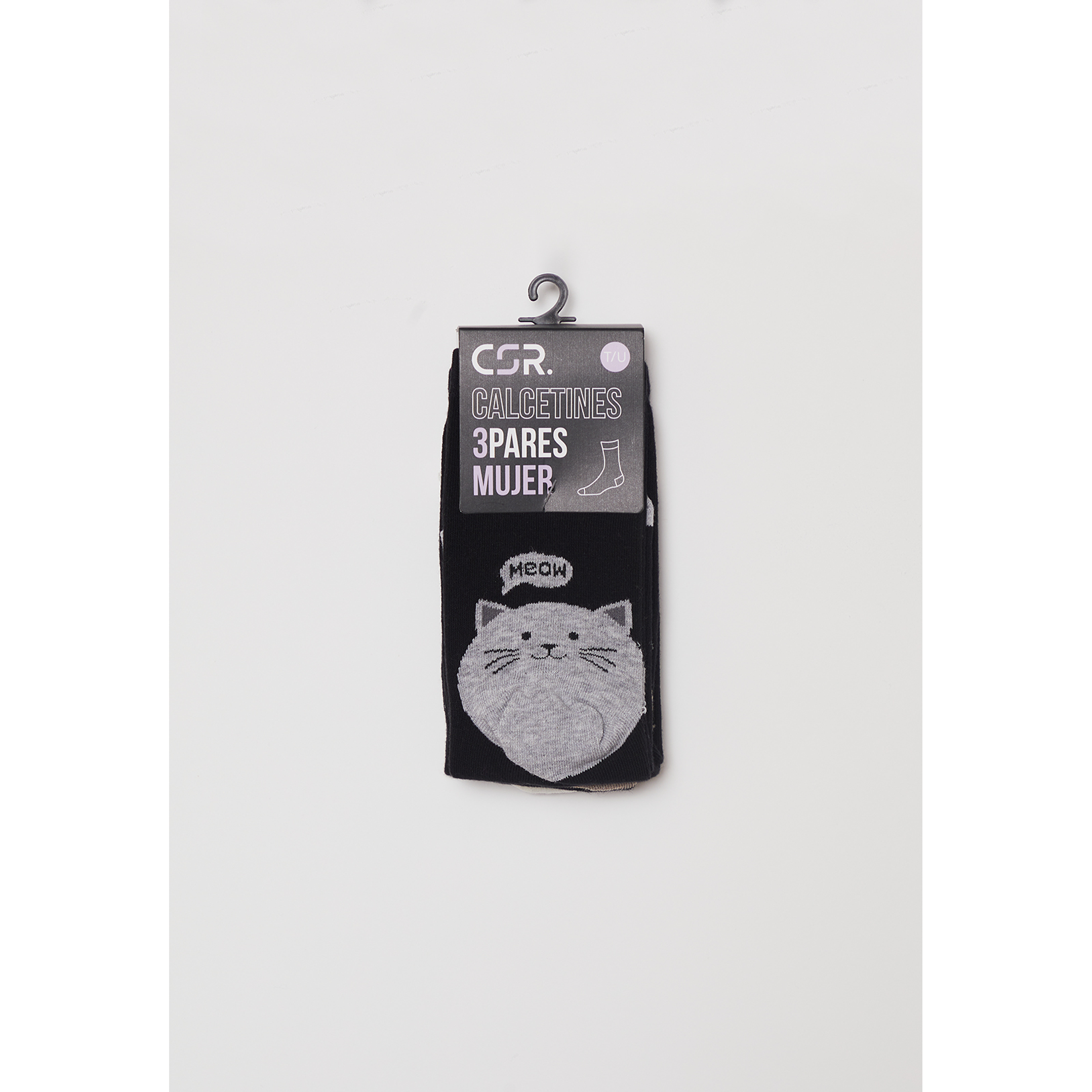 Calcetín Tripack Largo Cats Mujer Negro Familyshop 2