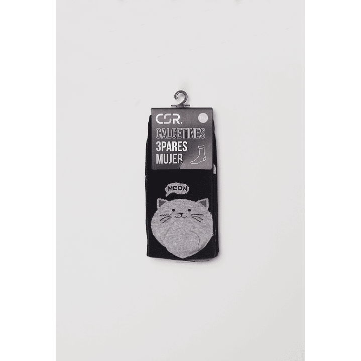 Calcetín Tripack Largo Cats Mujer Negro Familyshop 2