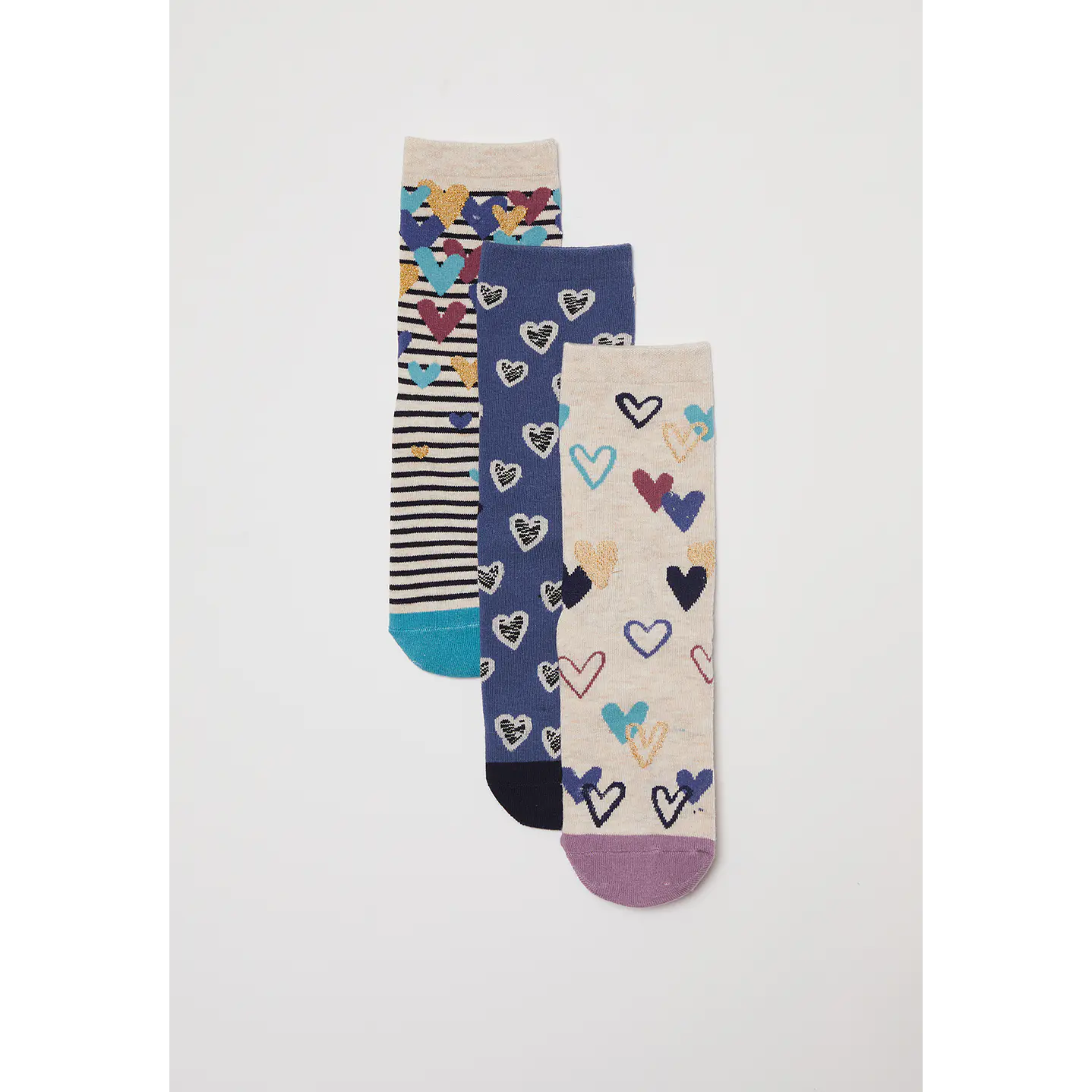 Calcetín Tripack Largo Hearts Mujer Azul Familyshop 1